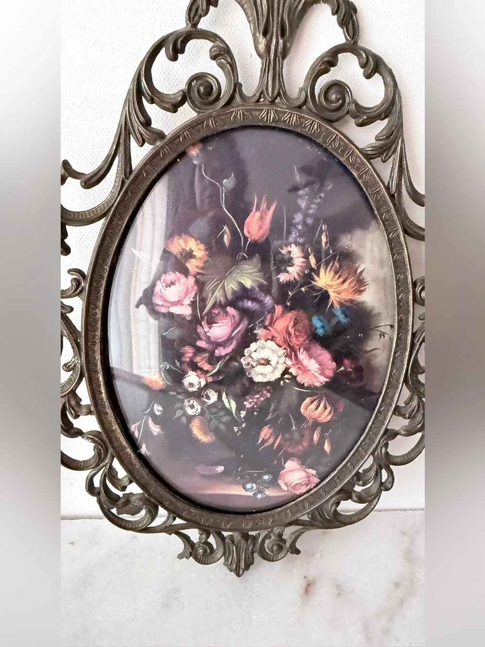 Vintage Floral Still Life Wall prints Ornate Brass-Tone Frames set of 2